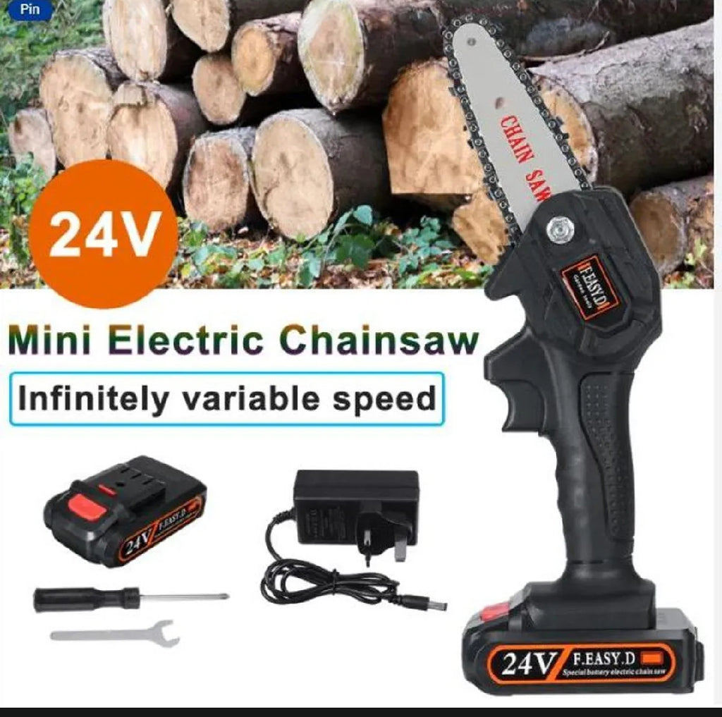 220V Mini Cordless Electric Chainsaw Handheld Rechargeable Electric Saw With Battery UK Charger Set for Wood Branch Cutter