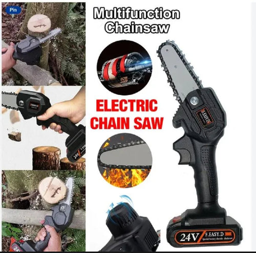 220V Mini Cordless Electric Chainsaw Handheld Rechargeable Electric Saw With Battery UK Charger Set for Wood Branch Cutter