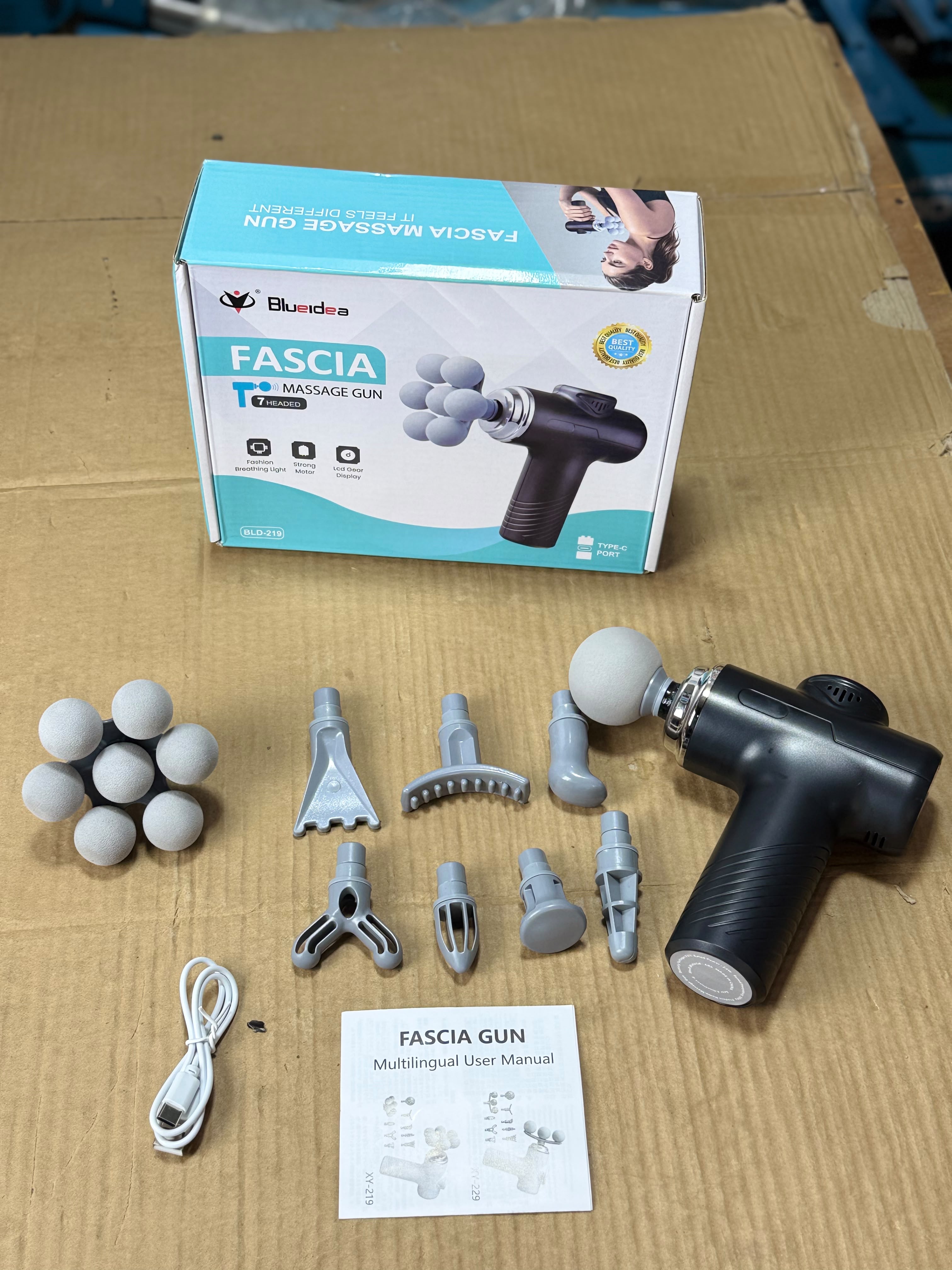 Blueidea 7-Headed Fascia Massage Gun – Professional Deep Tissue Muscle Massager