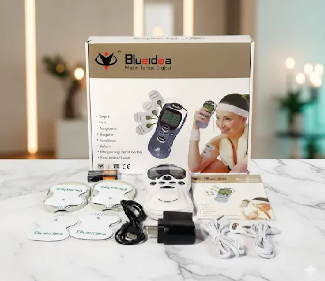 BlueIdea Digital Machine Body Pulses Muscle Relaxation 4 Pads with Battery and Charger